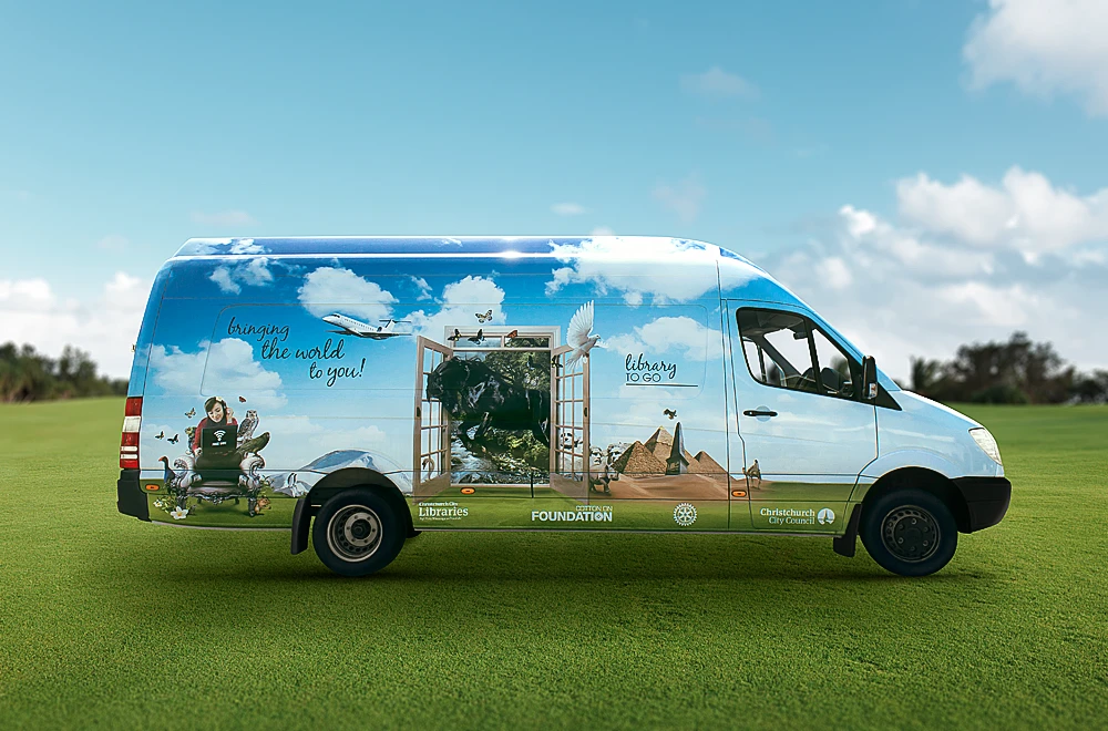 Vehicle wrap artwork for Library to Go fleet