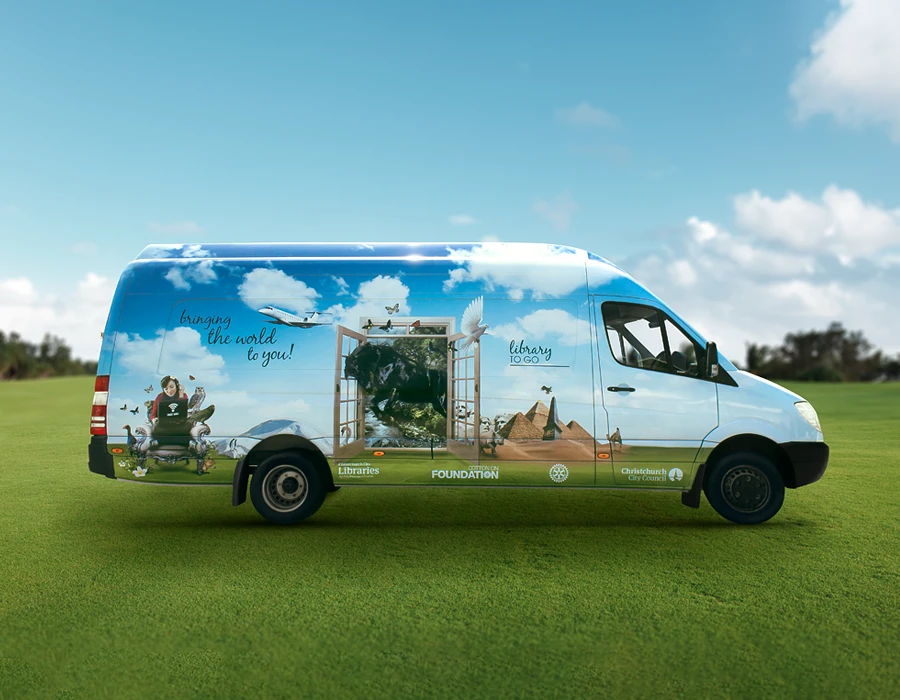 Vehicle wrap artwork for Library to Go fleet