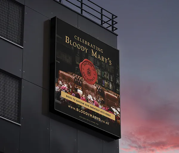 Billboard design for Bloody Mary's Decade of Decadence Campaign