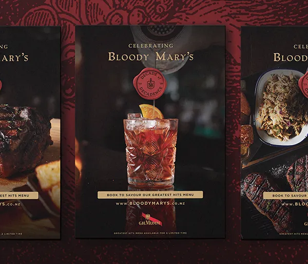 Posters from Bloody Mary's Decade of Decadence Campaign