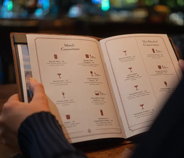 Bloody Mary's Drinks Menus designed by Sinclair Creative Agency