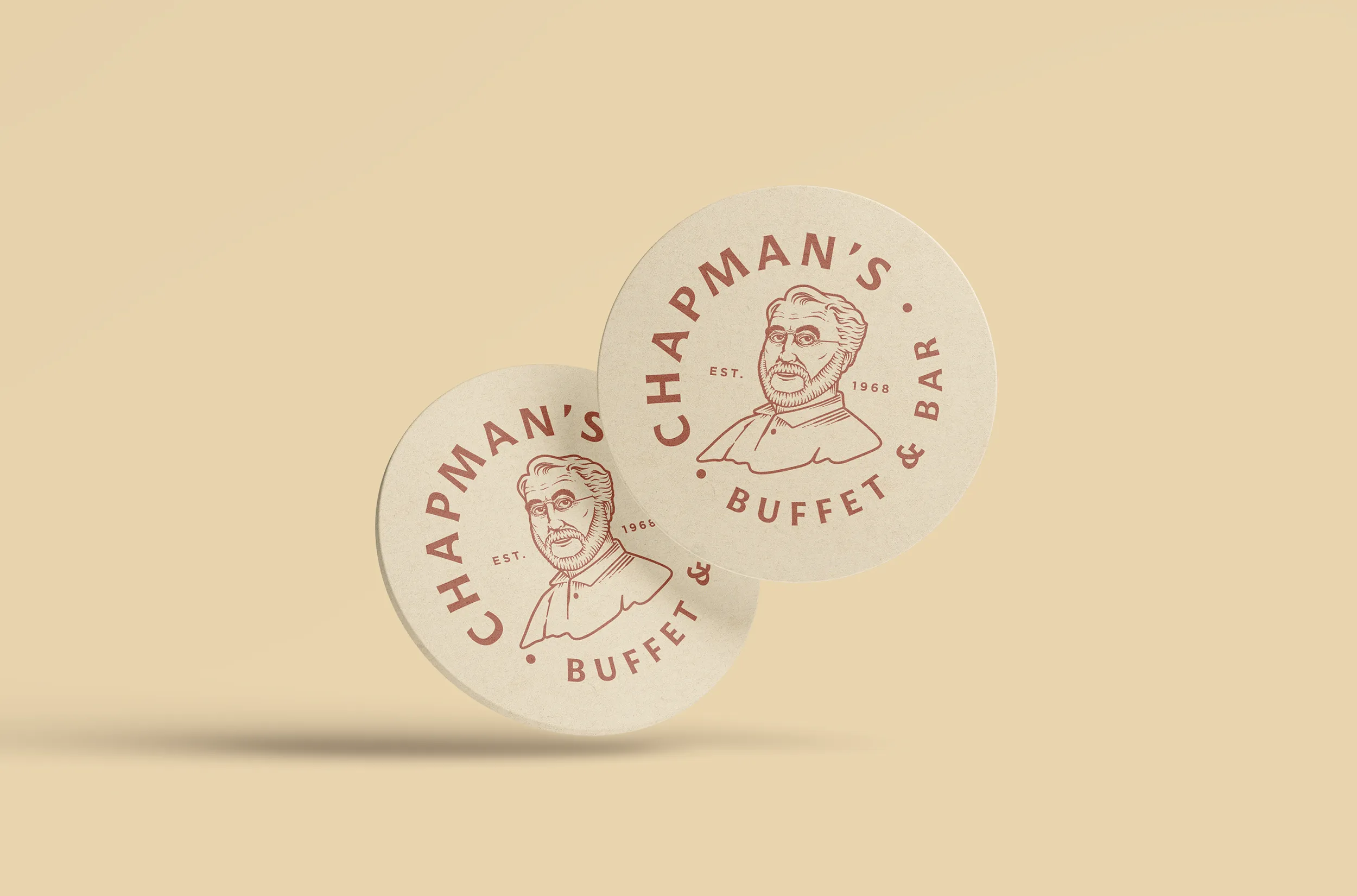 Chapman's branded coasters with illustrated logo design — Sinclair Creative Agency