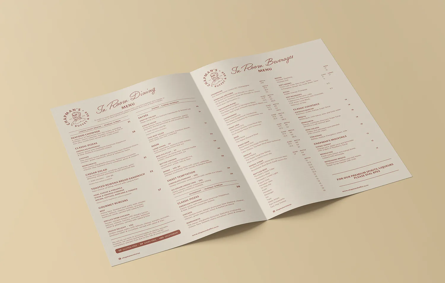 Minimalistic in room menu for Chapman's — Sinclair Creative Agency