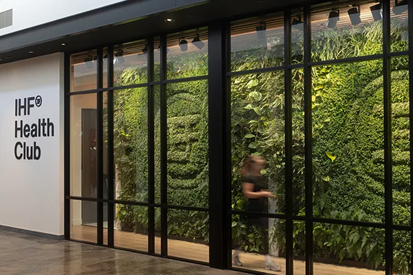 IHF hall way, living walls with sculpted IHF monograms by Oasis Greenery Systems