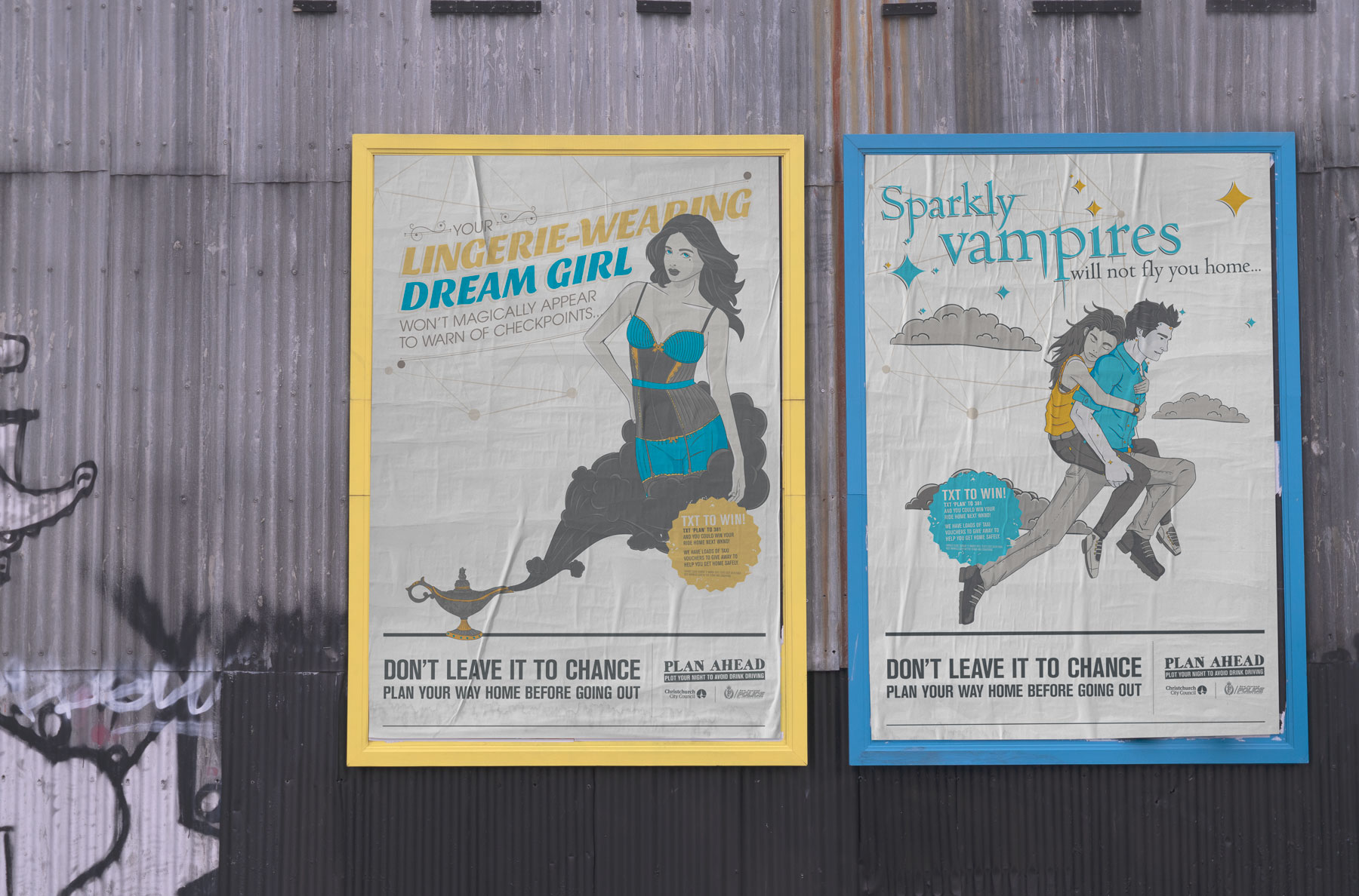 plan ahead campaign poster illustration — lingerie model and Twilight style vampires illustrated posters