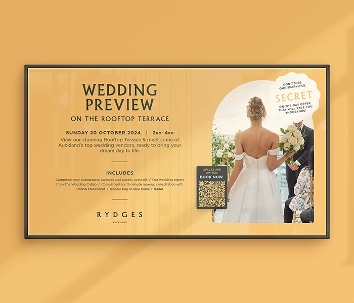 Rydges Wedding Preview Digital Screen Design - Sinclair Creative Agency