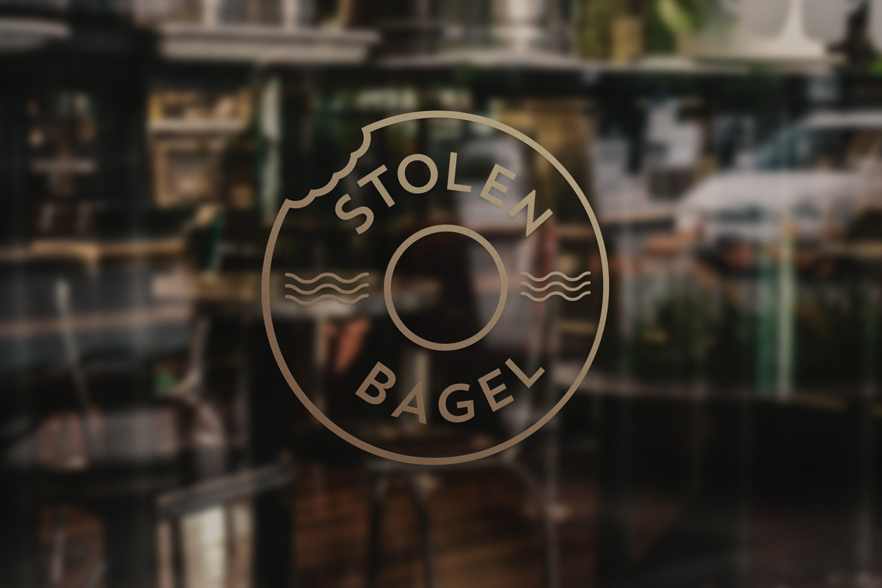 Stolen Bagel window decal and identity design by Sinclair Creative Agency