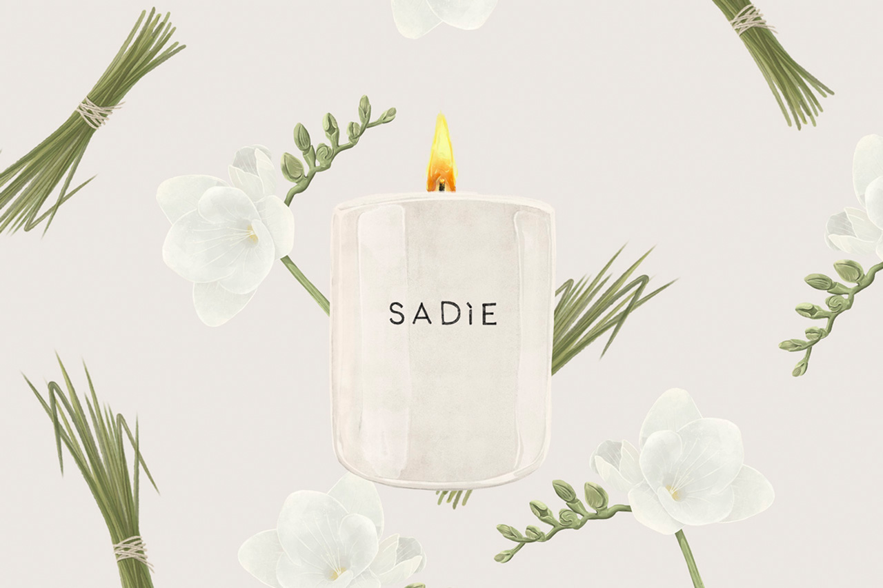 Illustrated candle fragrances for Sadie Candles by Sinclair Creative Agency