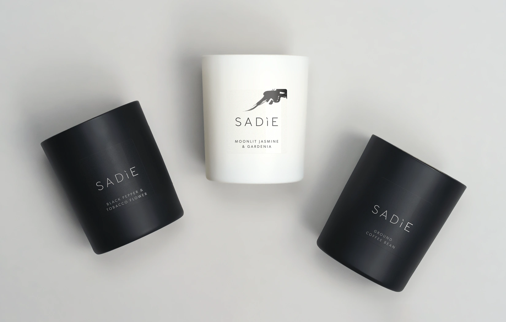 Various candles, product shoot by Sinclair Creative Agency for Sadie Candles