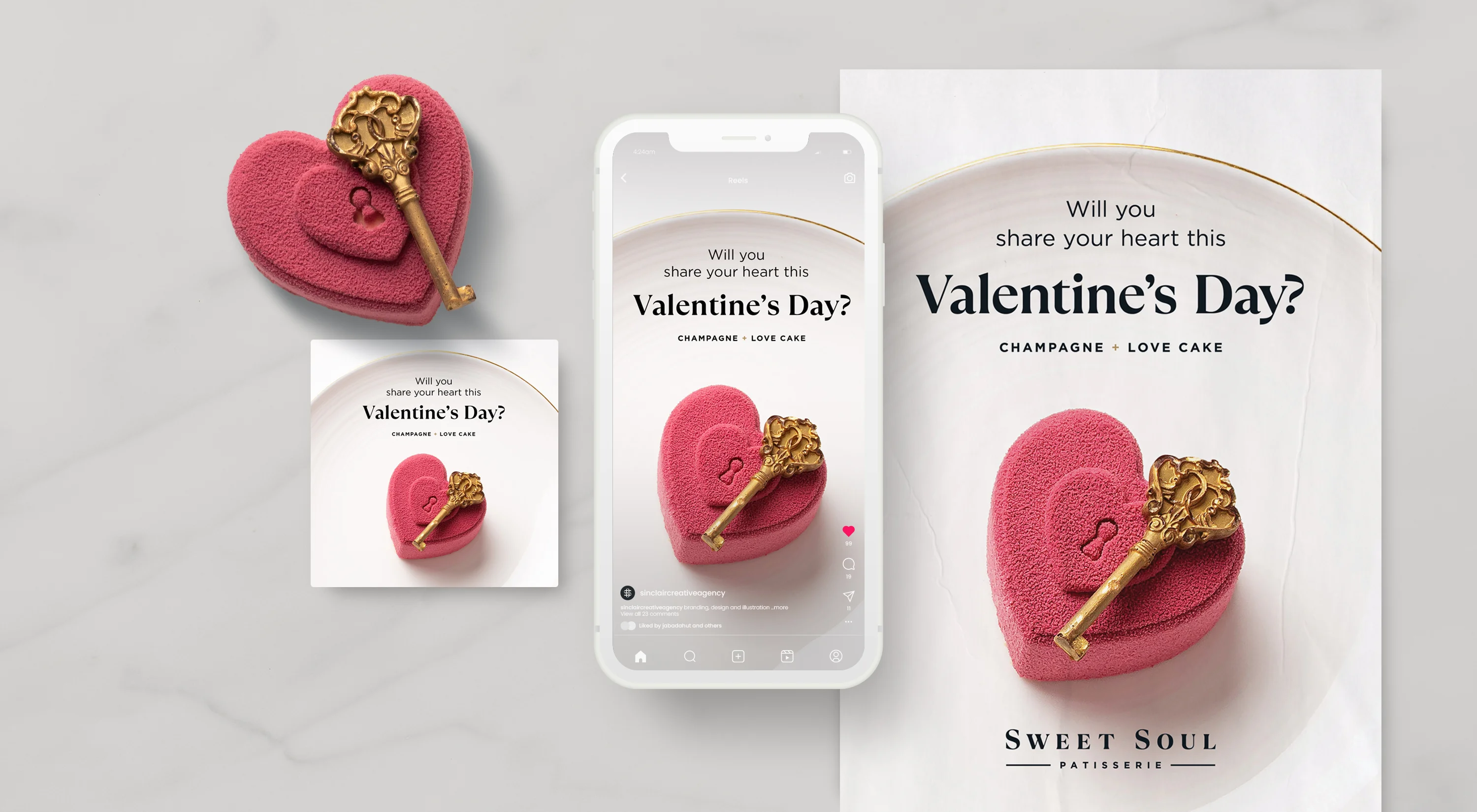 Sweet Soul Patisserie Valentines Day poster graphic design by Sinclair Creative Agency