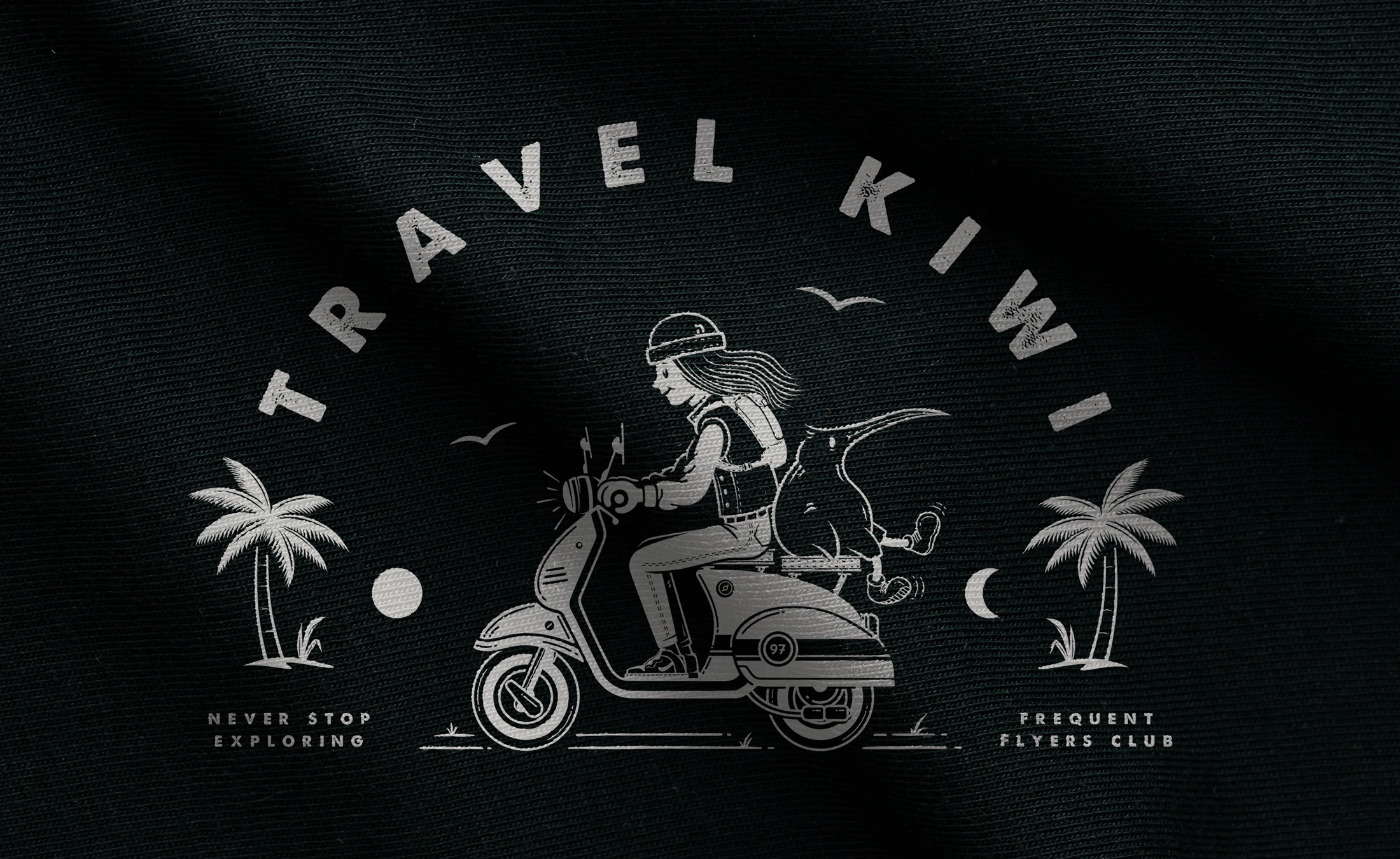 Travel Kiwi Brand identity design on fabric, designed by Sinclair Creative Agency