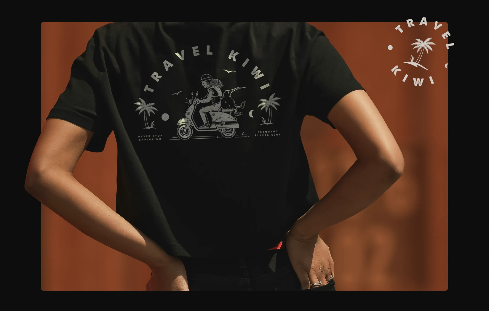 Travel Kiwi merch design, back of tee by Sinclair Creative Agency