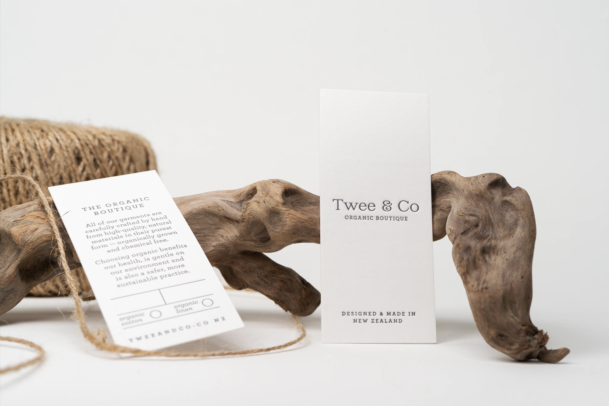 Twee & co letterpress swing tag design by Sinclair Creative Agency